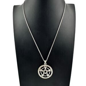 PSCL Pentagram Witchcraft Wicca Pagan Symbol Silver Tone Pendant 18" Necklace